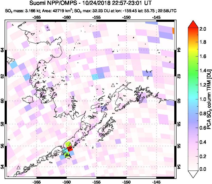 A sulfur dioxide image over Alaska, USA on Oct 24, 2018.