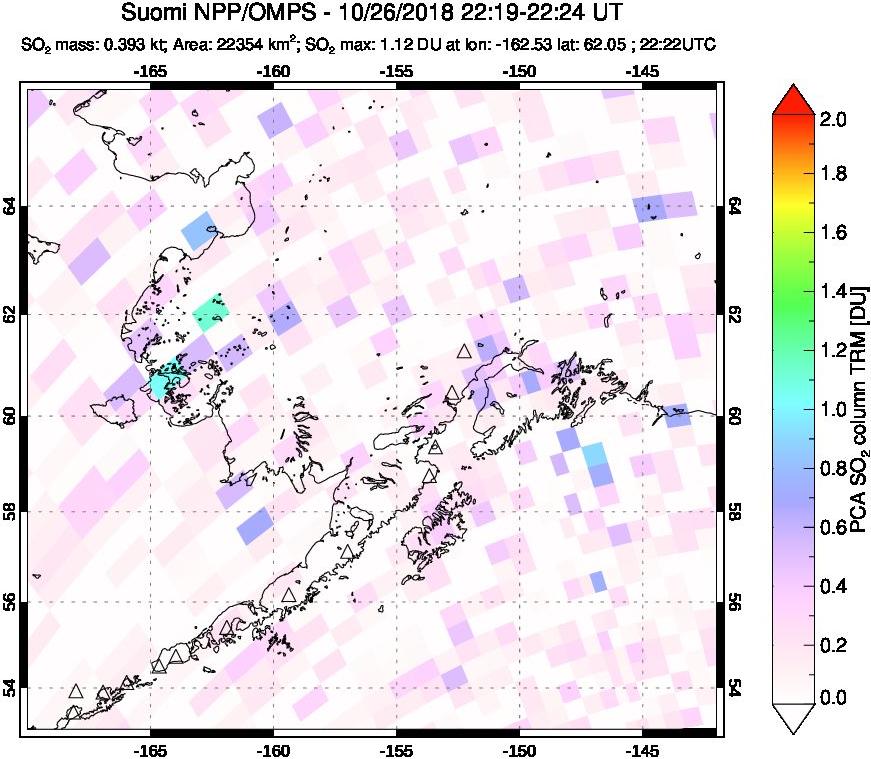 A sulfur dioxide image over Alaska, USA on Oct 26, 2018.