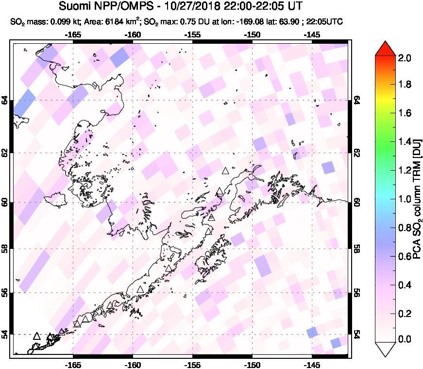 A sulfur dioxide image over Alaska, USA on Oct 27, 2018.