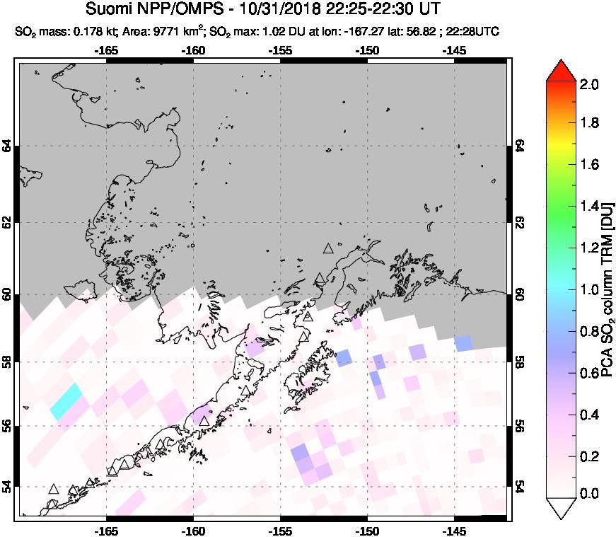 A sulfur dioxide image over Alaska, USA on Oct 31, 2018.
