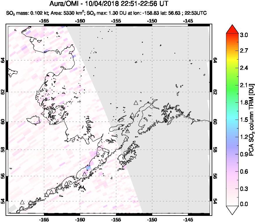A sulfur dioxide image over Alaska, USA on Oct 04, 2018.