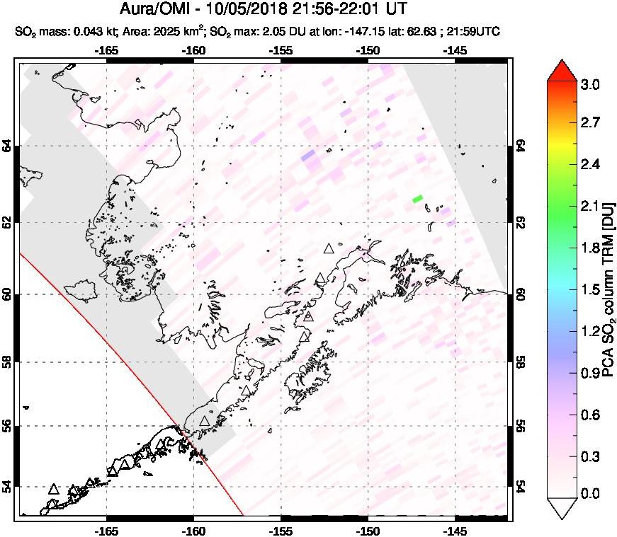 A sulfur dioxide image over Alaska, USA on Oct 05, 2018.
