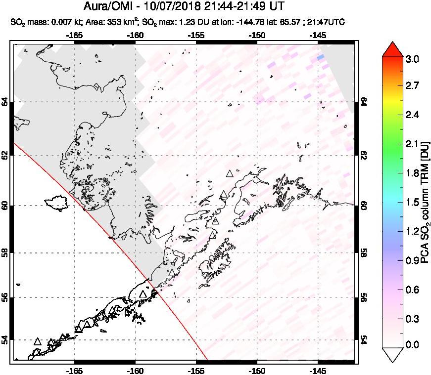 A sulfur dioxide image over Alaska, USA on Oct 07, 2018.
