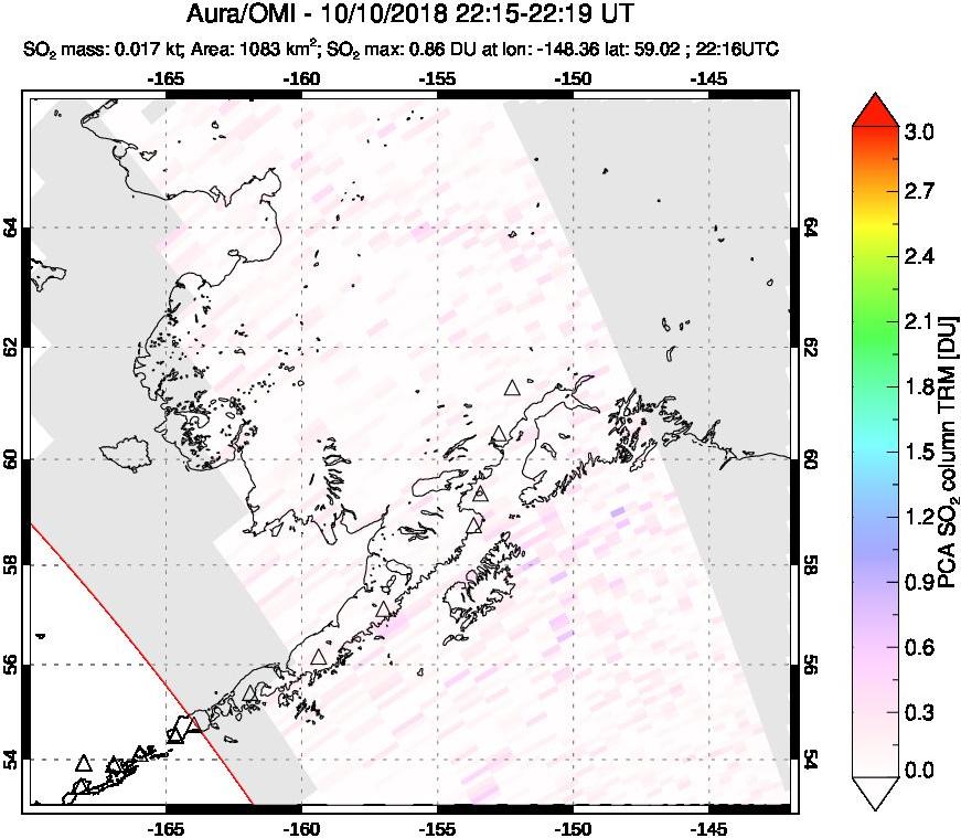 A sulfur dioxide image over Alaska, USA on Oct 10, 2018.