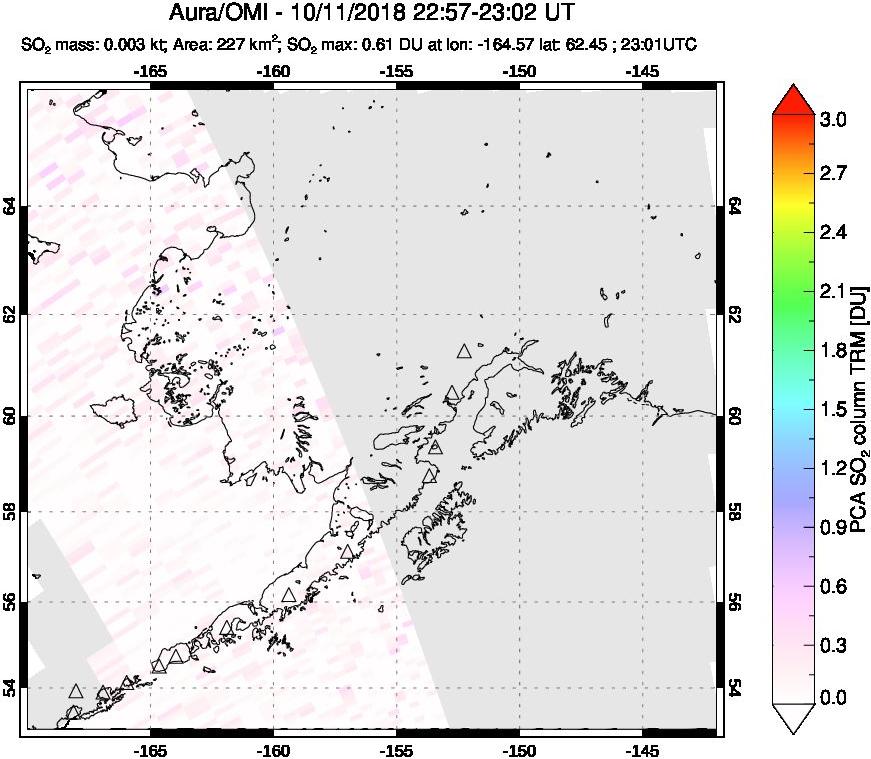 A sulfur dioxide image over Alaska, USA on Oct 11, 2018.