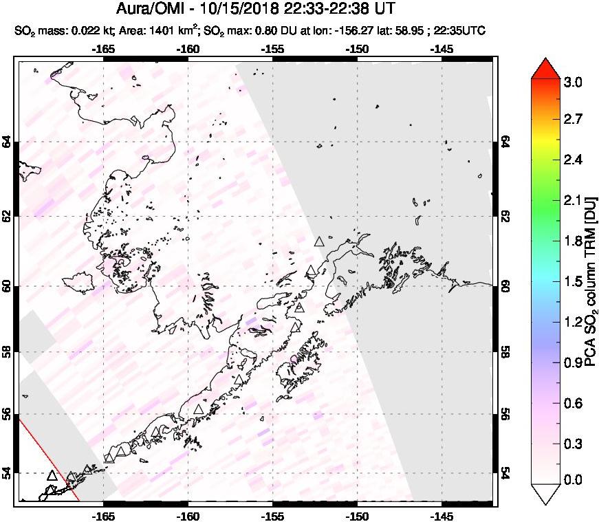 A sulfur dioxide image over Alaska, USA on Oct 15, 2018.