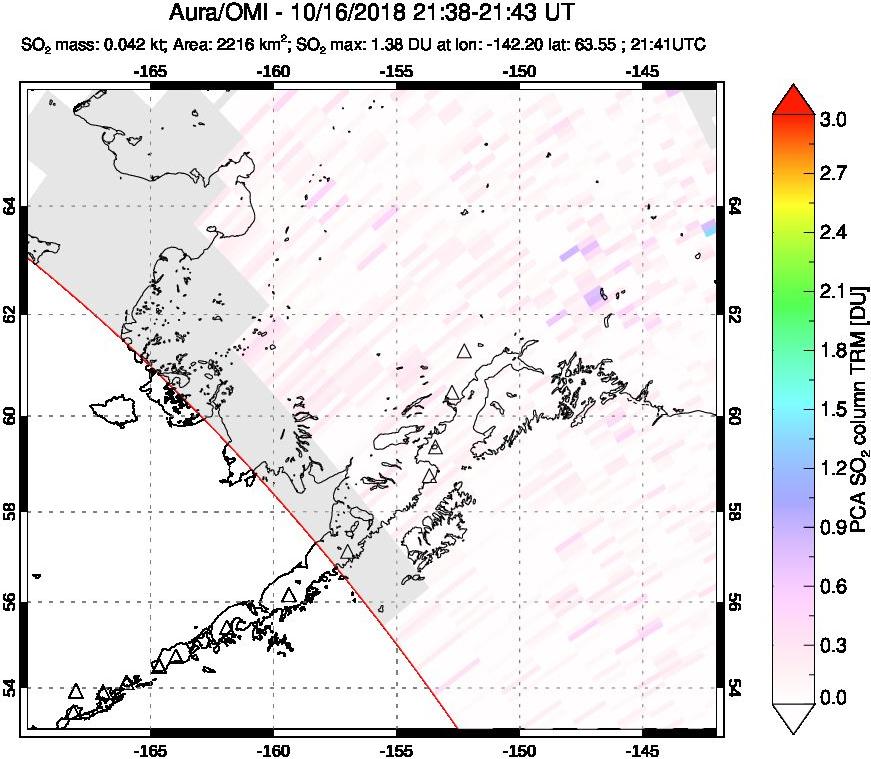 A sulfur dioxide image over Alaska, USA on Oct 16, 2018.