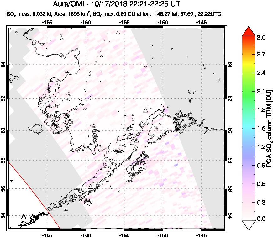 A sulfur dioxide image over Alaska, USA on Oct 17, 2018.