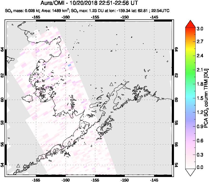 A sulfur dioxide image over Alaska, USA on Oct 20, 2018.