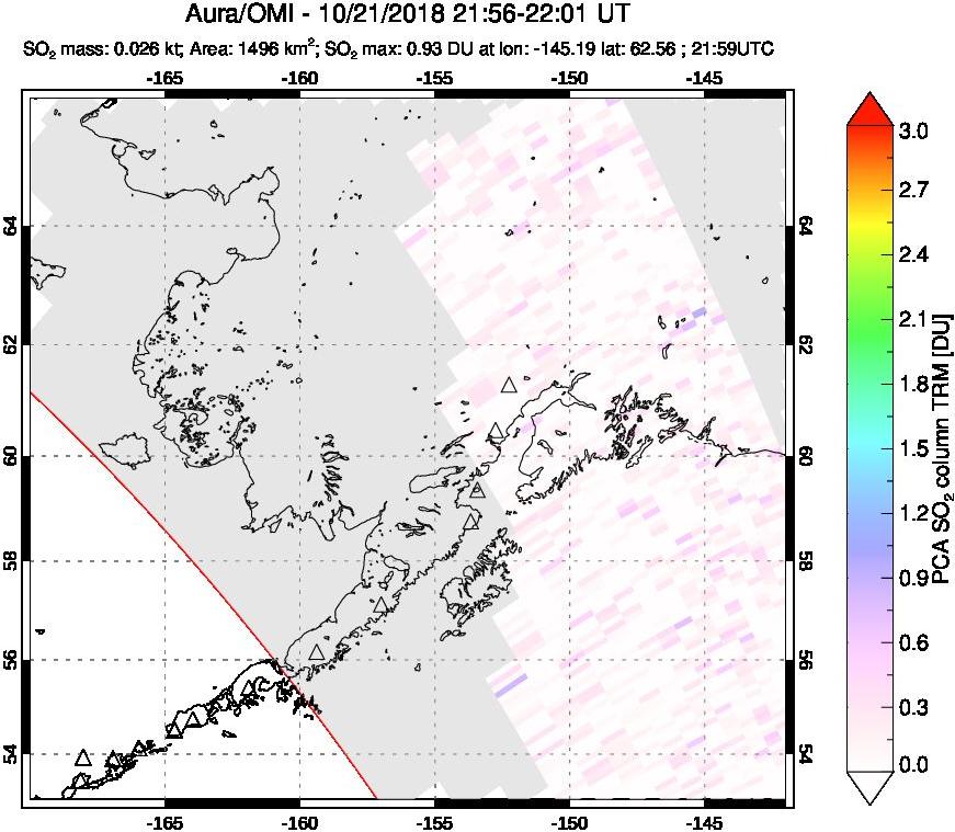 A sulfur dioxide image over Alaska, USA on Oct 21, 2018.