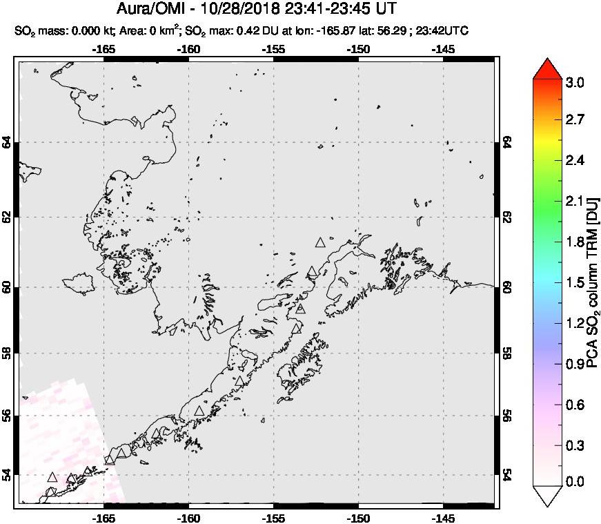 A sulfur dioxide image over Alaska, USA on Oct 28, 2018.