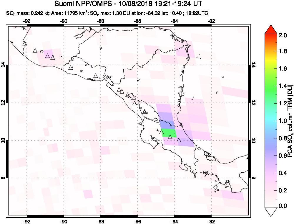 A sulfur dioxide image over Central America on Oct 08, 2018.