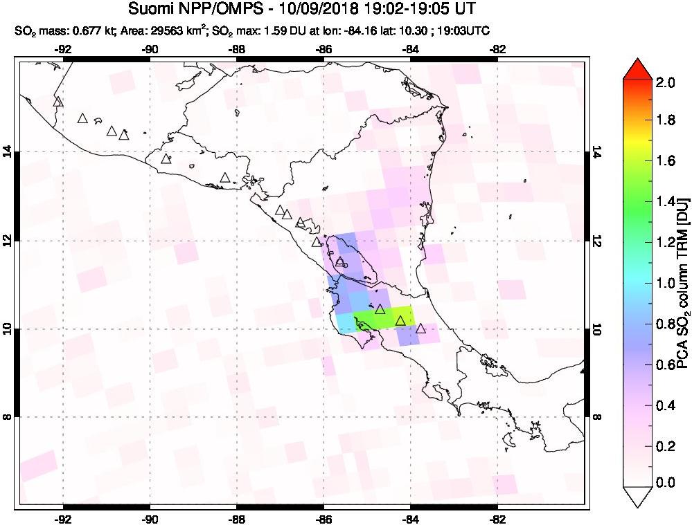 A sulfur dioxide image over Central America on Oct 09, 2018.