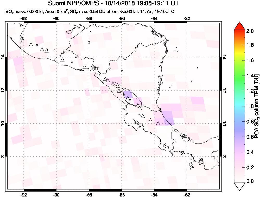 A sulfur dioxide image over Central America on Oct 14, 2018.