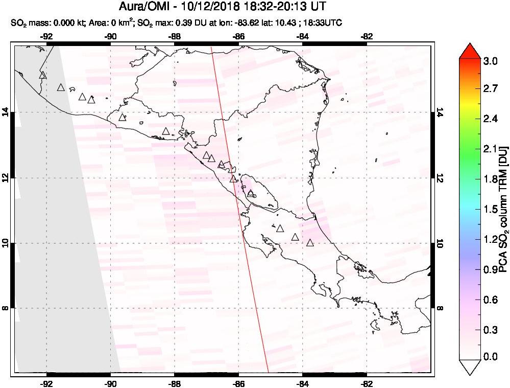 A sulfur dioxide image over Central America on Oct 12, 2018.