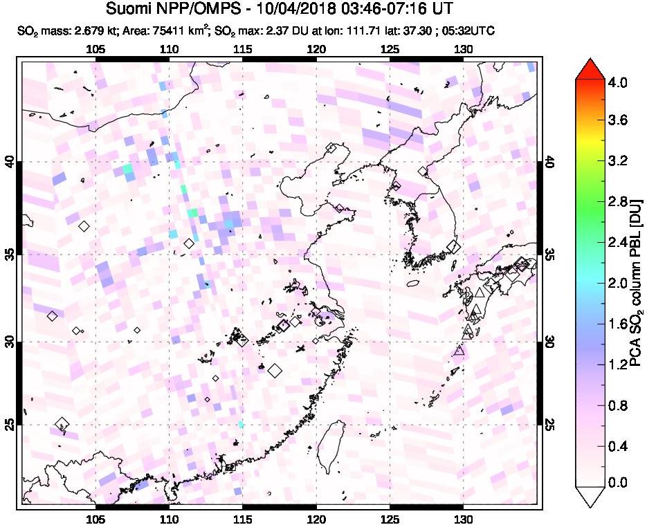 A sulfur dioxide image over Eastern China on Oct 04, 2018.