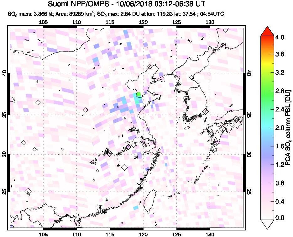 A sulfur dioxide image over Eastern China on Oct 06, 2018.