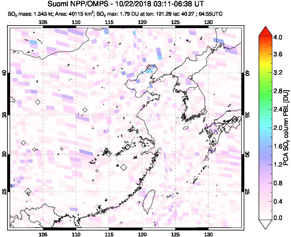 A sulfur dioxide image over Eastern China on Oct 22, 2018.