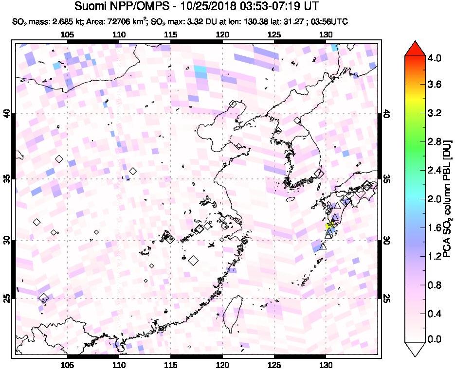 A sulfur dioxide image over Eastern China on Oct 25, 2018.