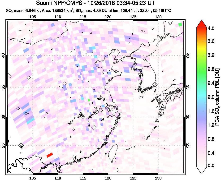 A sulfur dioxide image over Eastern China on Oct 26, 2018.