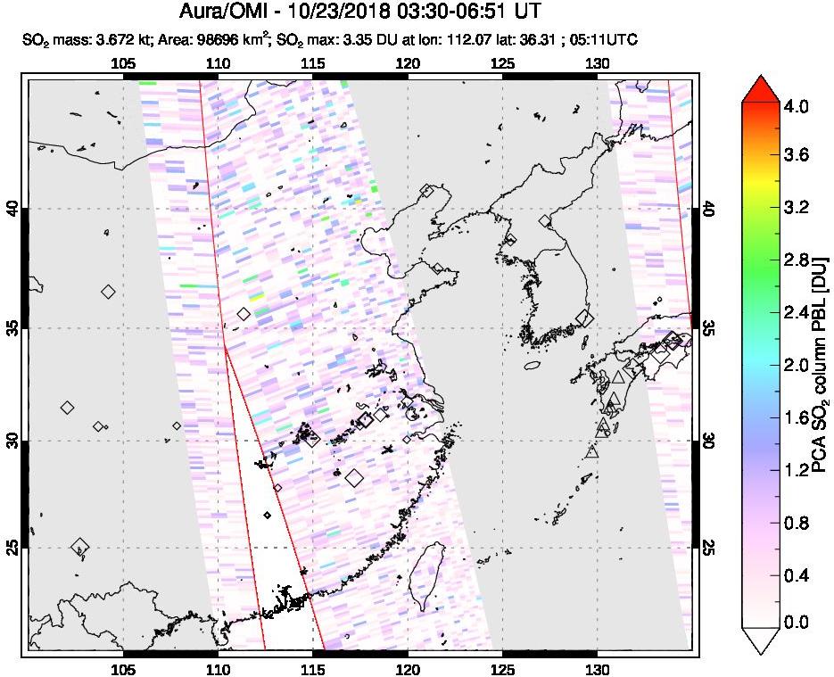 A sulfur dioxide image over Eastern China on Oct 23, 2018.