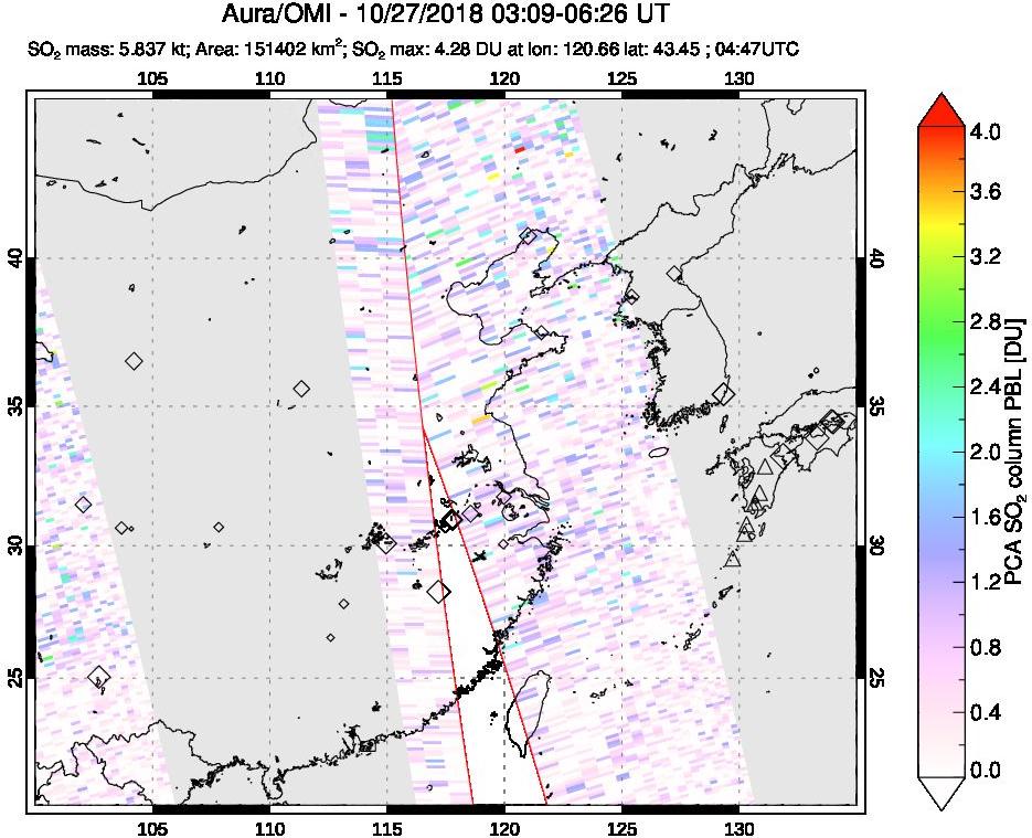 A sulfur dioxide image over Eastern China on Oct 27, 2018.