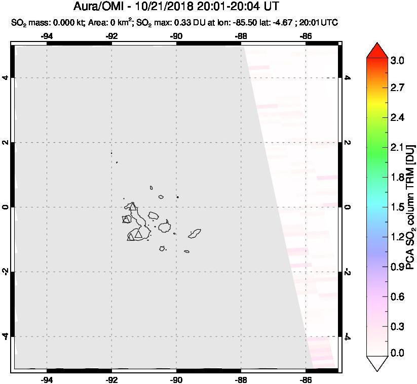 A sulfur dioxide image over Galápagos Islands on Oct 21, 2018.