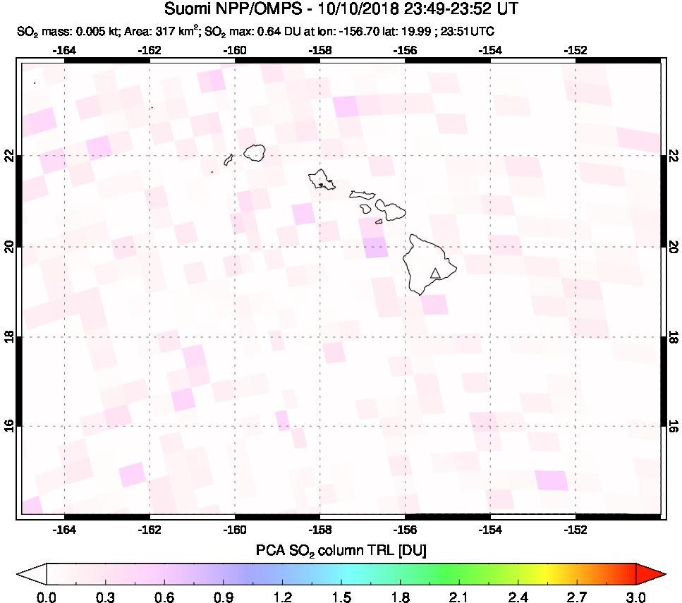 A sulfur dioxide image over Hawaii, USA on Oct 10, 2018.