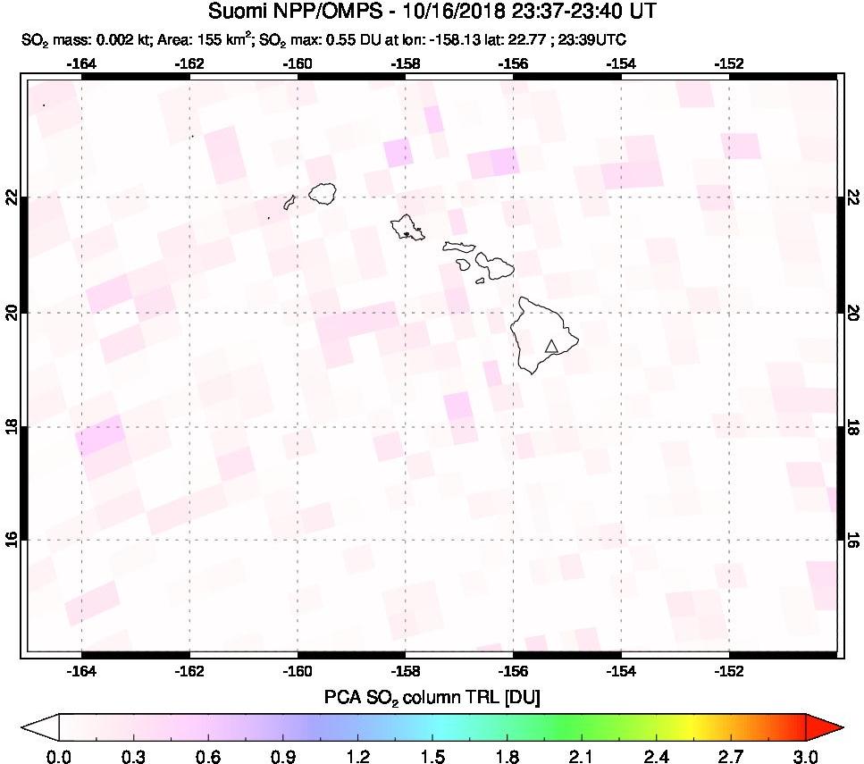 A sulfur dioxide image over Hawaii, USA on Oct 16, 2018.
