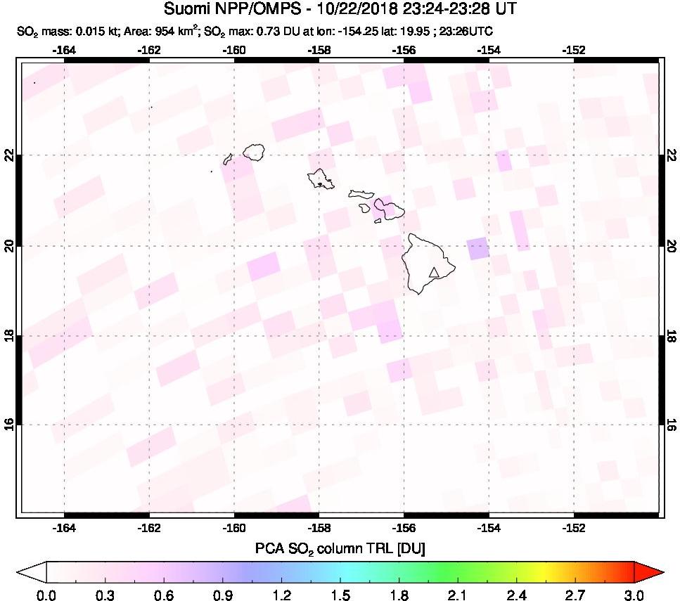 A sulfur dioxide image over Hawaii, USA on Oct 22, 2018.