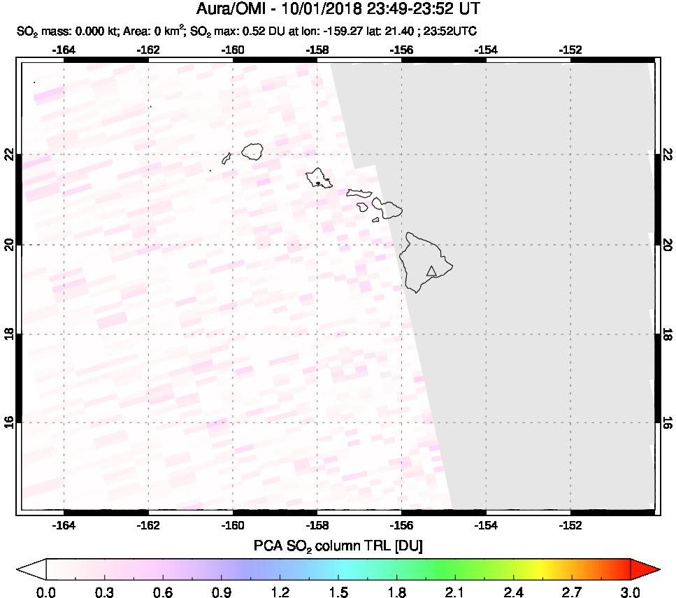A sulfur dioxide image over Hawaii, USA on Oct 01, 2018.