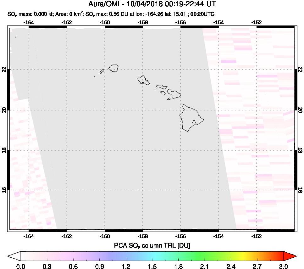 A sulfur dioxide image over Hawaii, USA on Oct 04, 2018.