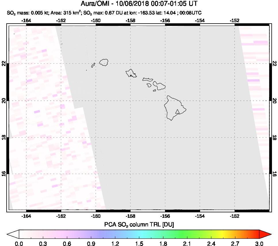 A sulfur dioxide image over Hawaii, USA on Oct 06, 2018.