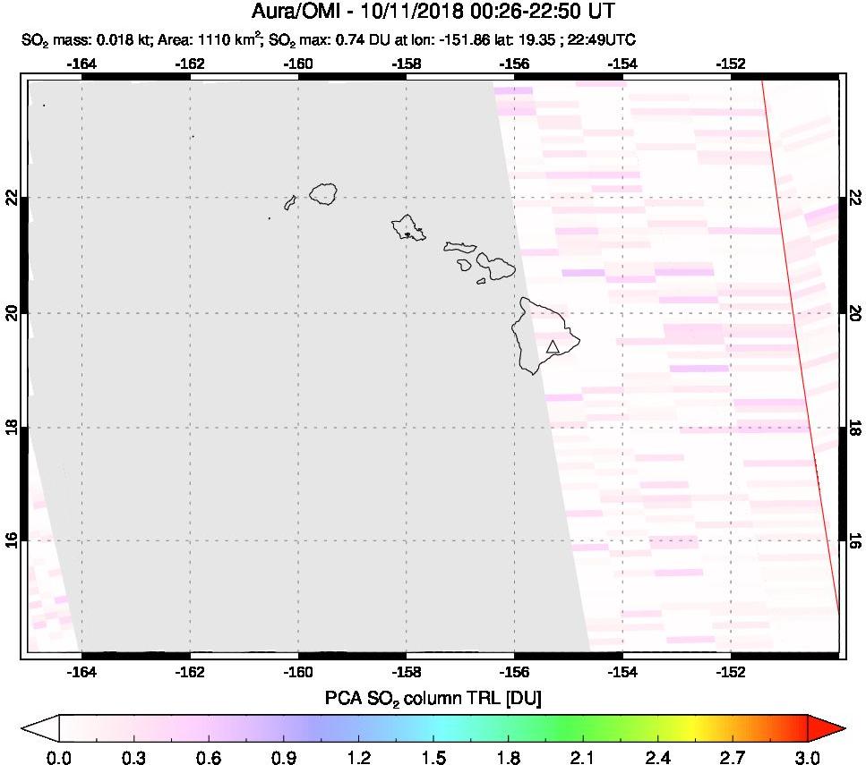 A sulfur dioxide image over Hawaii, USA on Oct 11, 2018.