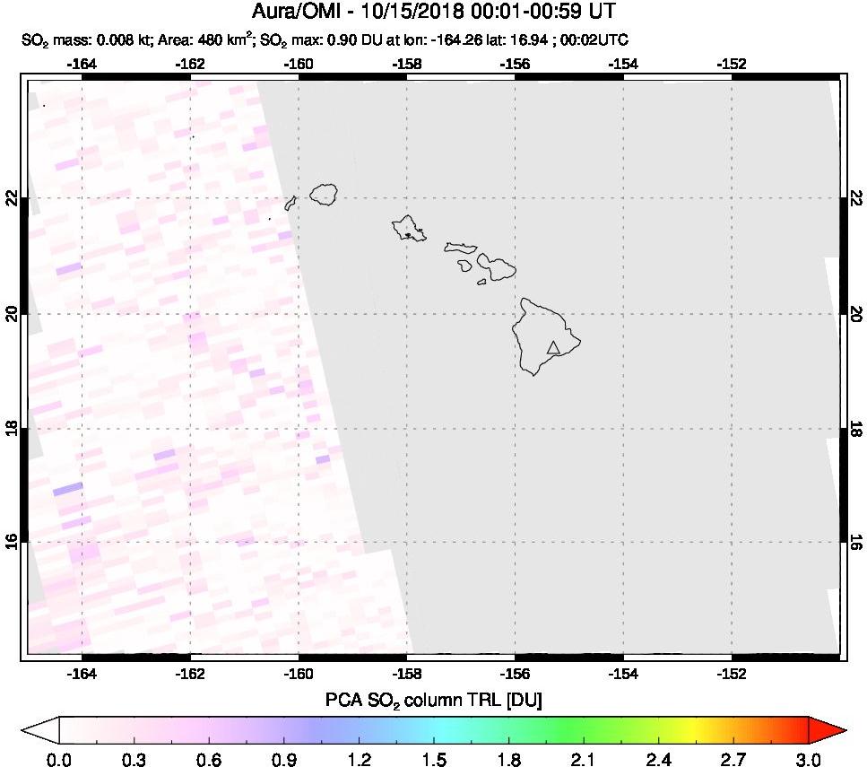 A sulfur dioxide image over Hawaii, USA on Oct 15, 2018.