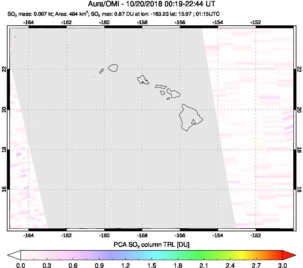 A sulfur dioxide image over Hawaii, USA on Oct 20, 2018.