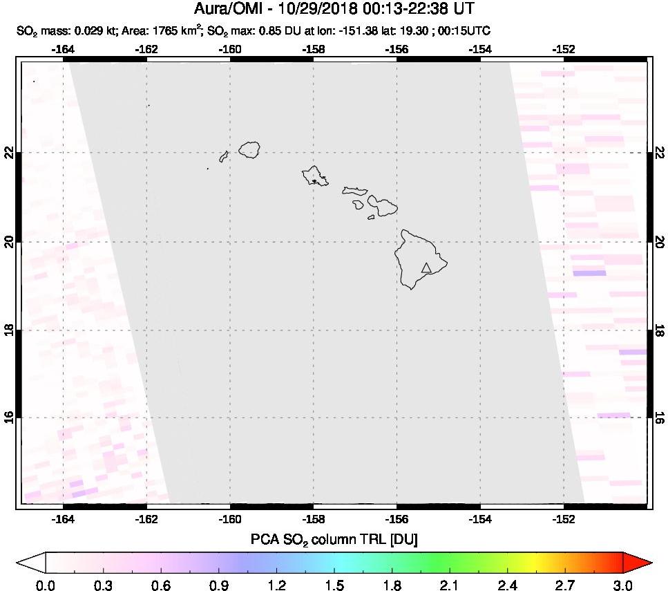 A sulfur dioxide image over Hawaii, USA on Oct 29, 2018.