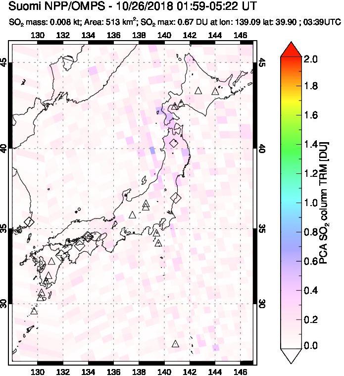 A sulfur dioxide image over Japan on Oct 26, 2018.