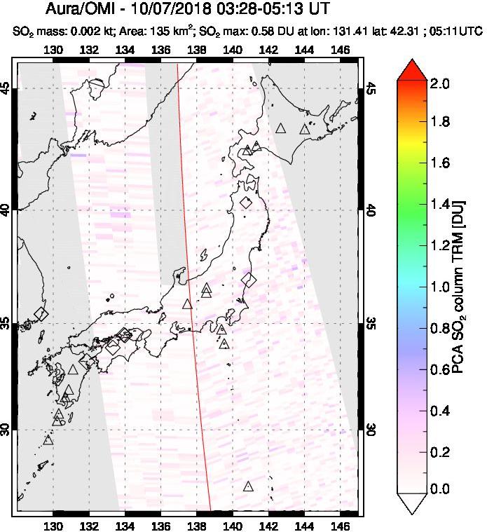 A sulfur dioxide image over Japan on Oct 07, 2018.