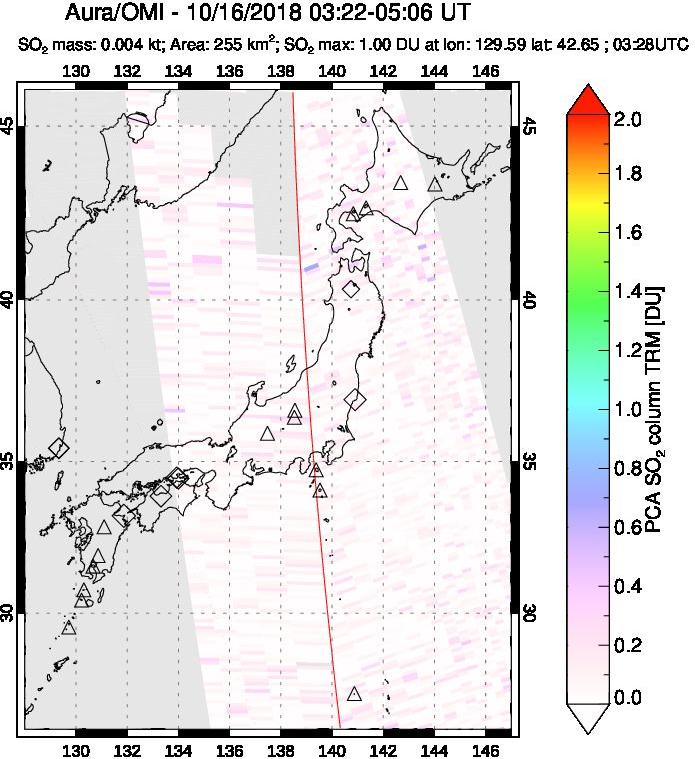 A sulfur dioxide image over Japan on Oct 16, 2018.