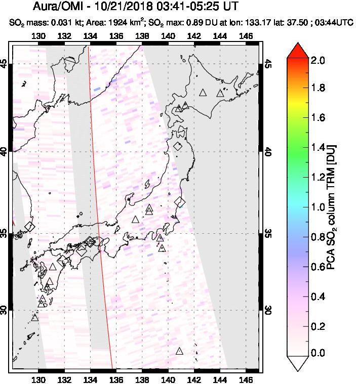 A sulfur dioxide image over Japan on Oct 21, 2018.