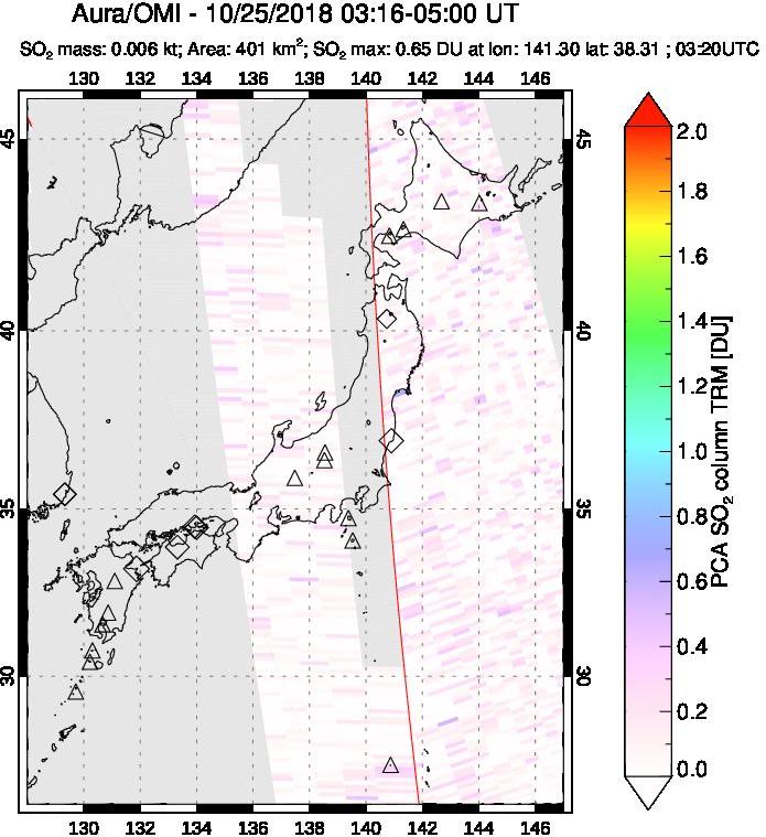 A sulfur dioxide image over Japan on Oct 25, 2018.