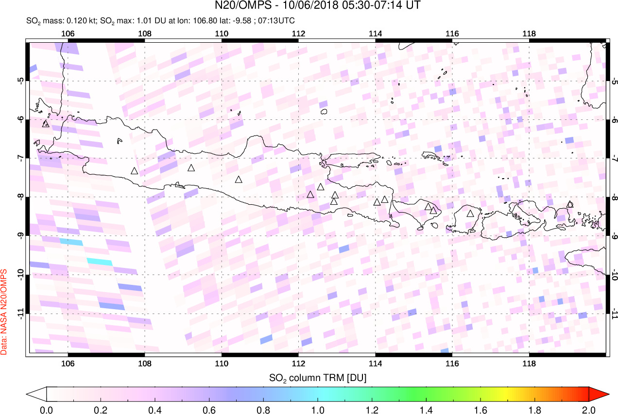 A sulfur dioxide image over Java, Indonesia on Oct 06, 2018.