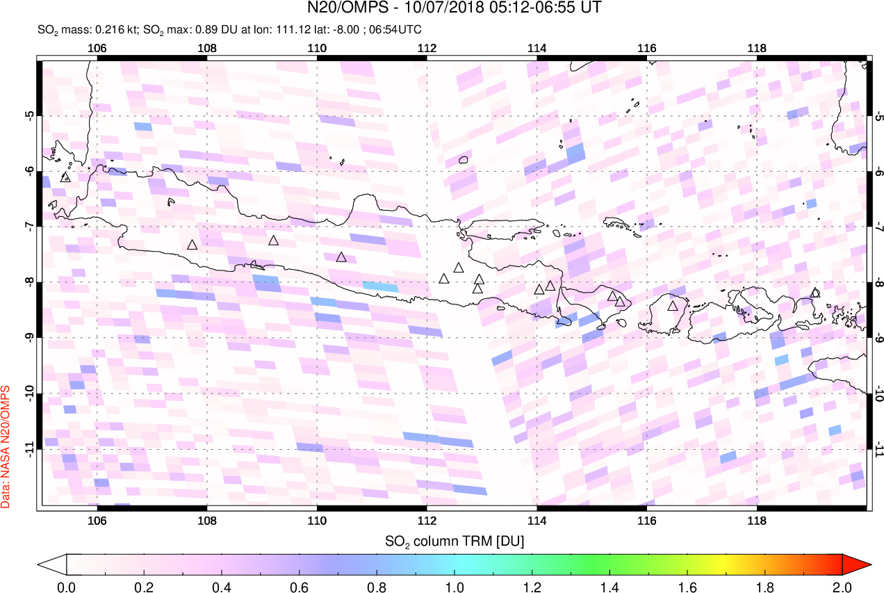 A sulfur dioxide image over Java, Indonesia on Oct 07, 2018.