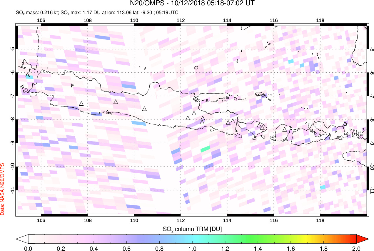 A sulfur dioxide image over Java, Indonesia on Oct 12, 2018.