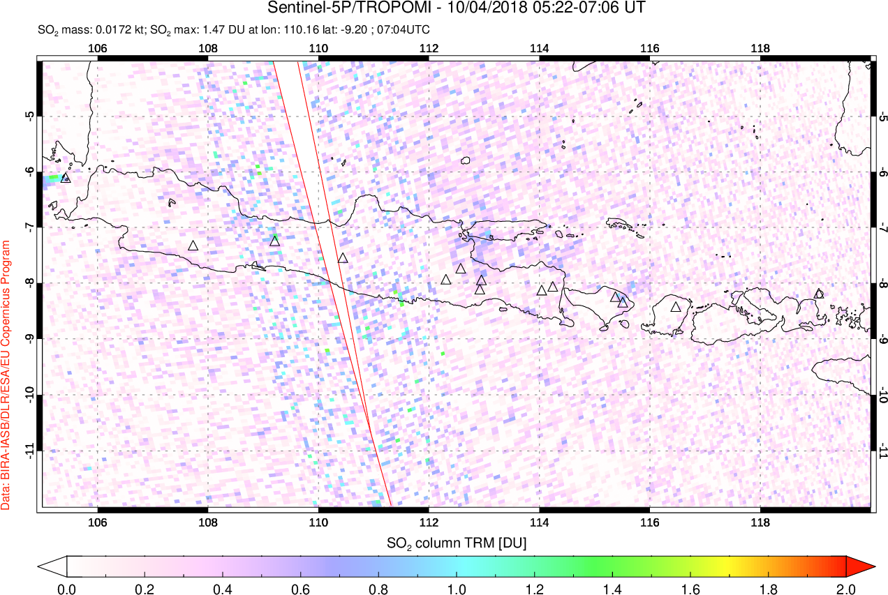 A sulfur dioxide image over Java, Indonesia on Oct 04, 2018.