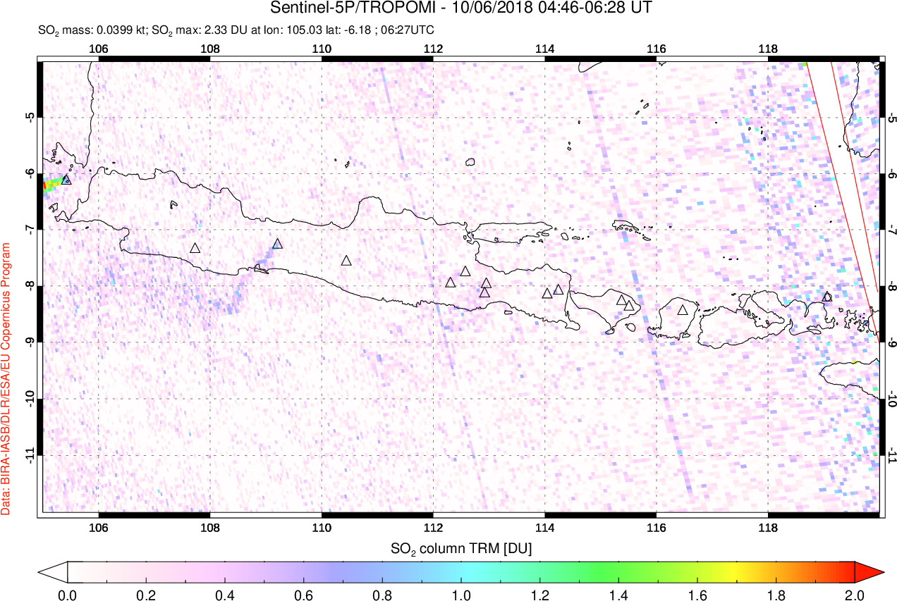 A sulfur dioxide image over Java, Indonesia on Oct 06, 2018.