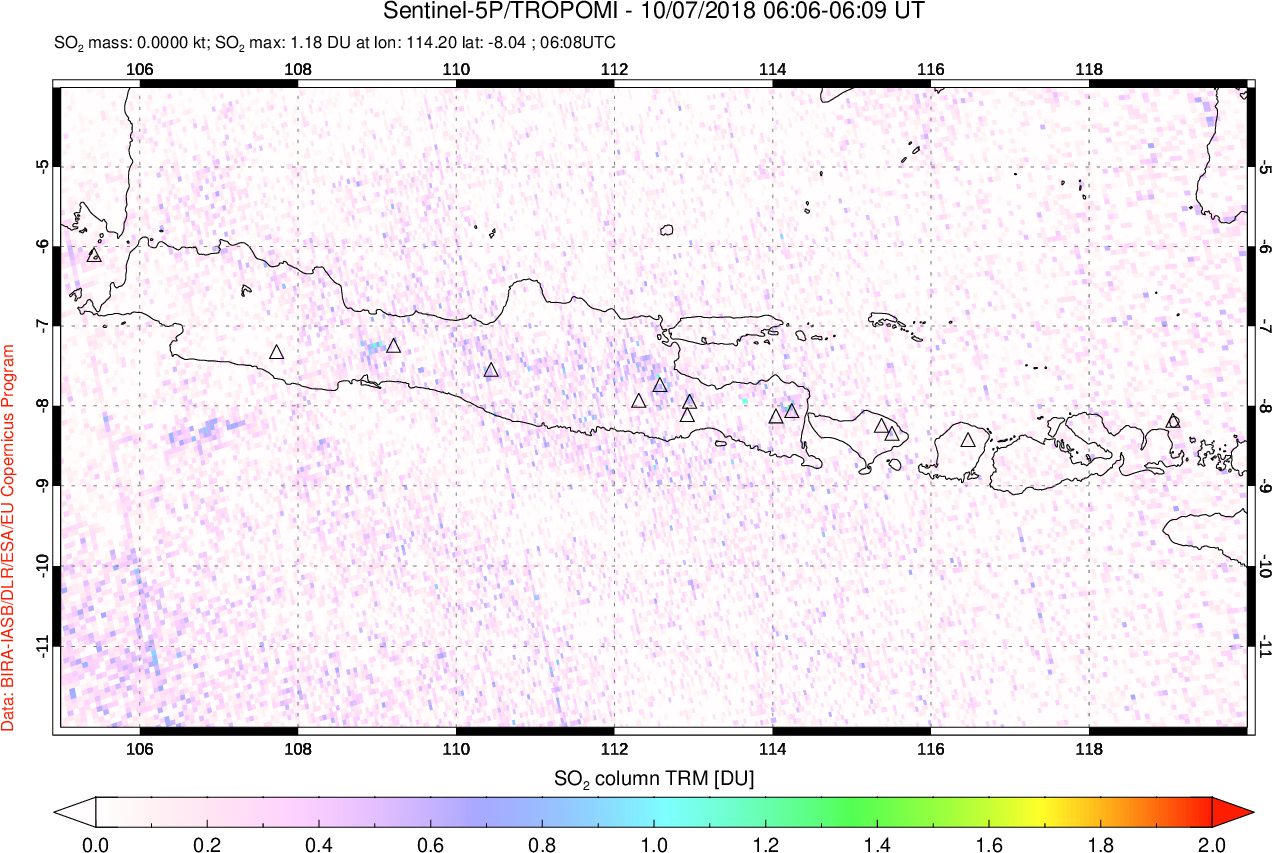 A sulfur dioxide image over Java, Indonesia on Oct 07, 2018.