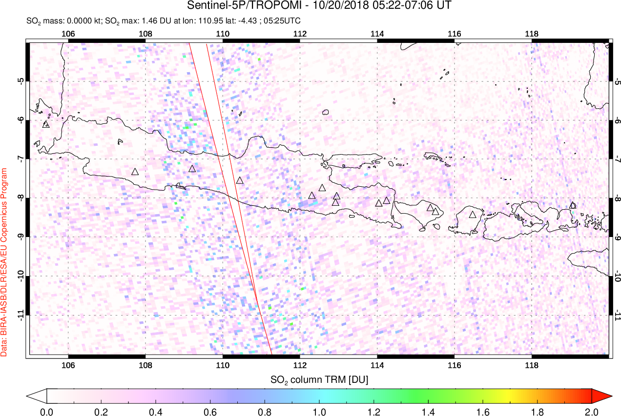 A sulfur dioxide image over Java, Indonesia on Oct 20, 2018.