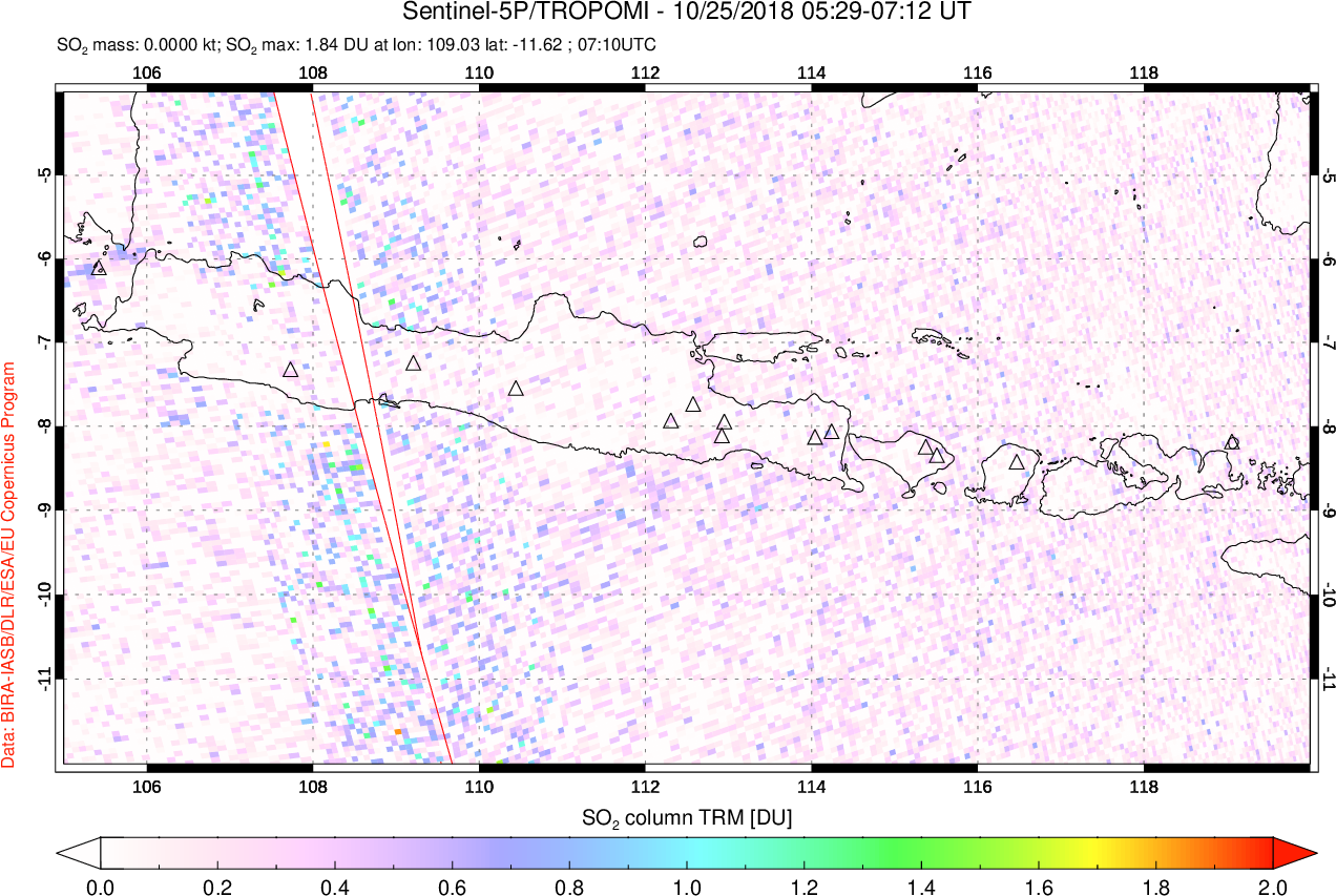 A sulfur dioxide image over Java, Indonesia on Oct 25, 2018.